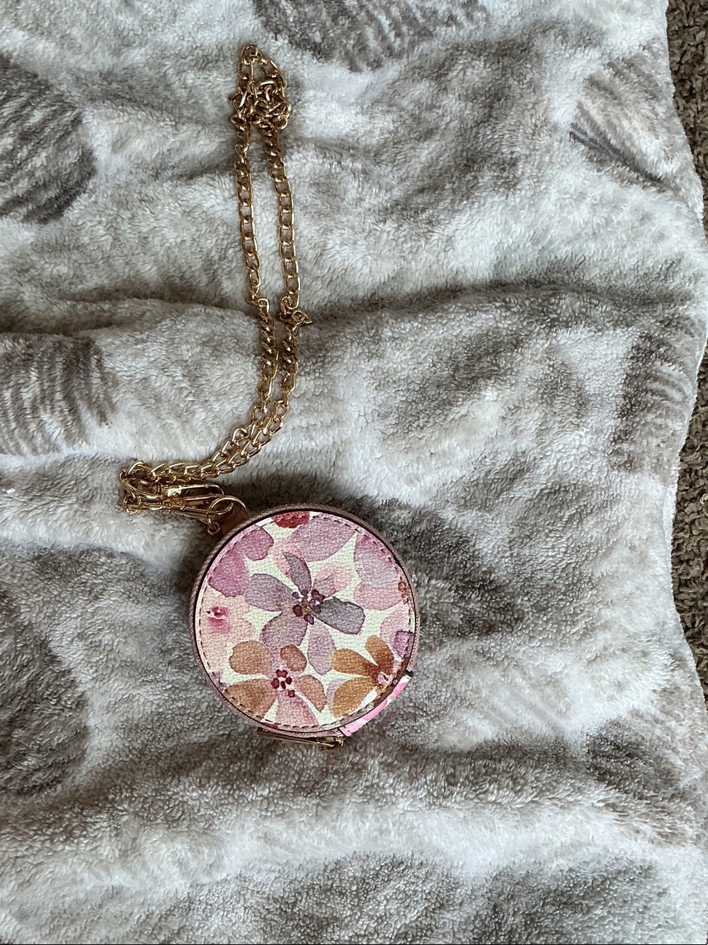 Floral Round Crossbody Necklace Bag - Pink